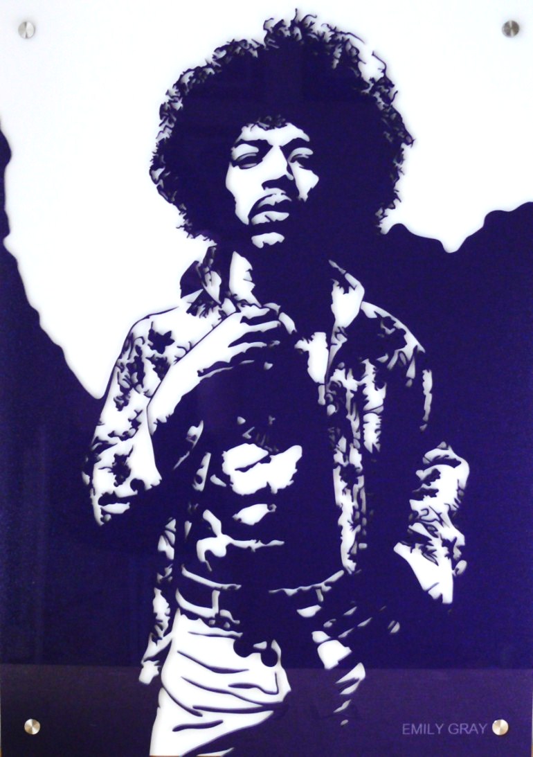 jimi hendrix in purple glitter acrylic , approx 70 cm x 50 cm