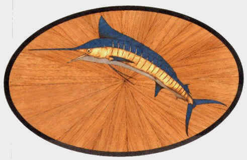 laser cut marlin on teak sunburst